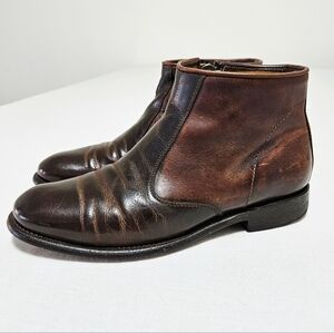 JD Fisk Mens Leather Boots Side Zip Made In Mexico Low Work Cognac Brown 9